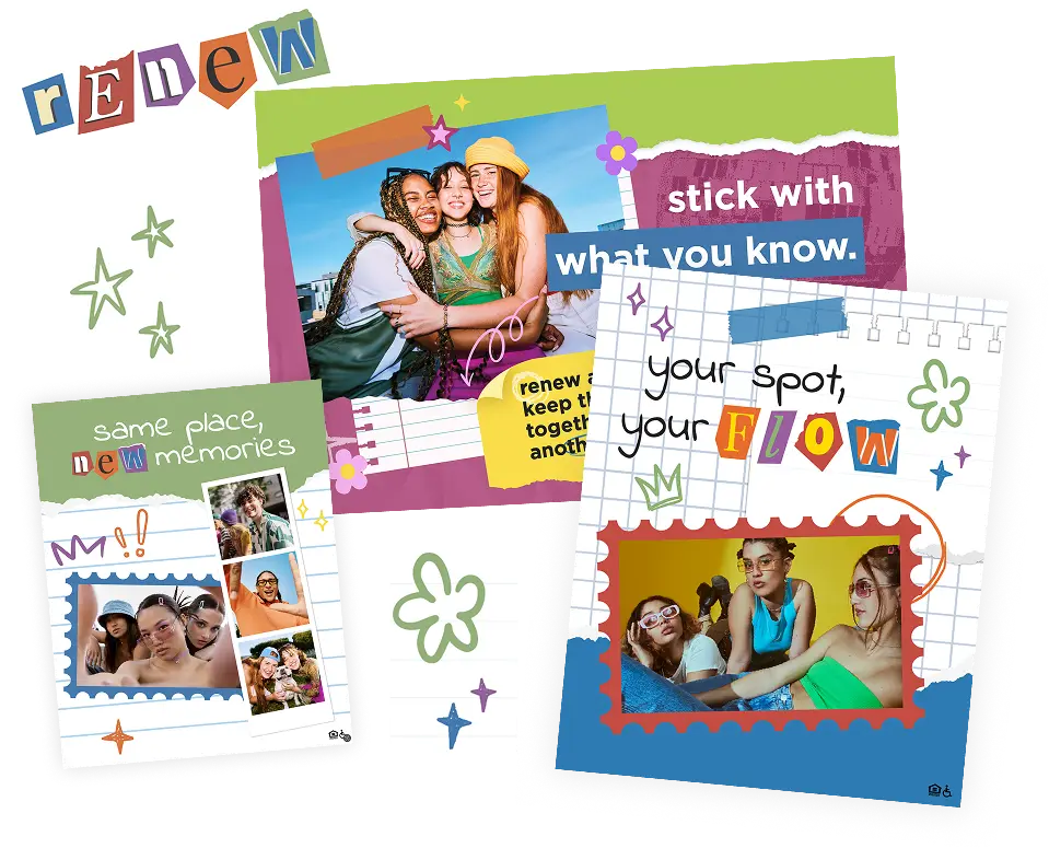 Campus Advantage Y2K-inspired renewal campaign collage