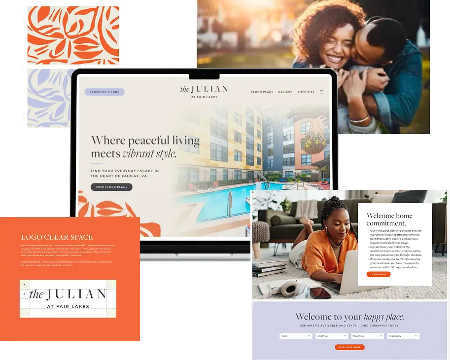 The Julian at Fair Lakes brand identity and website visuals